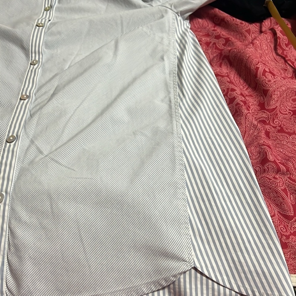 J.JILL classic button up tunic. Gray /white stripe. Size medium. - Picture 6 of 9